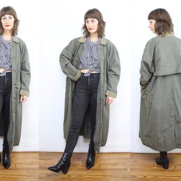 Vintage 90's Dark Green Long Length Trench Coat / 1990's Minimalist Jacket / Women's Size Medium Large XL by Ru