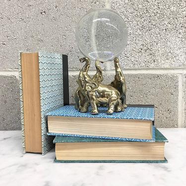 Vintage Crystal Ball Stand Retro 1980s Elephant Trio + Solid Brass + Gold + Sphere Display + Accent +  Home and Table Decor 