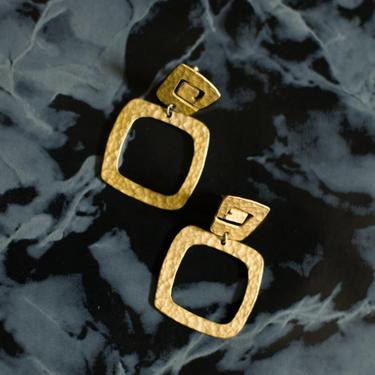 80s Gold Paleolithic Dangle Earrings // Vintage Minimalist Earrings// Vintage Gold Tone Abstract Earrings 