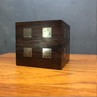 Danish Wenge Sterling Silver Inlay Cigarette Box Lucite Lid Vintage Mid-Century Trinket Stash Box 