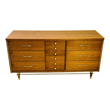 Vintage 1960s Walnut Wood 9 Drawer Low Dresser