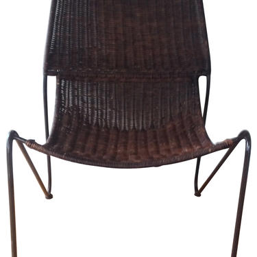 Mid-Century Modern Cane And Iron Sling Scoop Chair