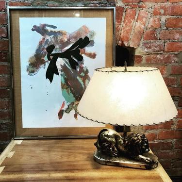 Abstract lithograph “Sign and Symbol” with lion lamp