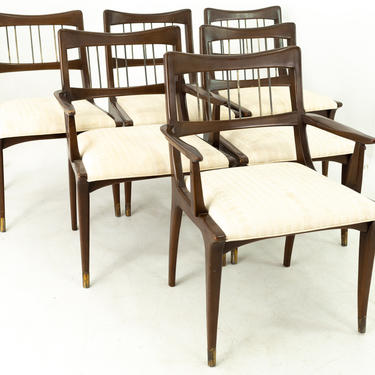 Paul McCobb Style Mid Century Dark Walnut Dining Chairs - Set of 6 - mcm 