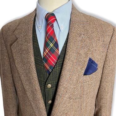 Vintage HARRIS TWEED 100% Wool Blazer ~ 42 to 44 Long ~ Herringbone ~ jacket / sport coat ~ Preppy / Ivy / Trad ~ 