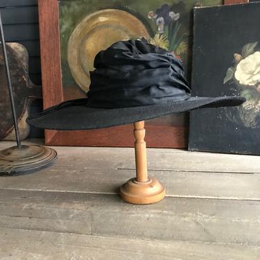 French Black Straw Hat, Edwardian, Antique Downtown Abbey Style 