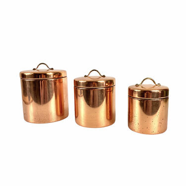 Vintage Copper Kitchen Canister Set, made in Turkey, set of 3 