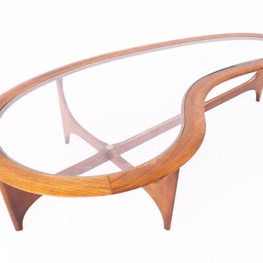Adrian Pearsall for Lane Mid Century Kidney Biomorphic Walnut and Glass Coffee Table 