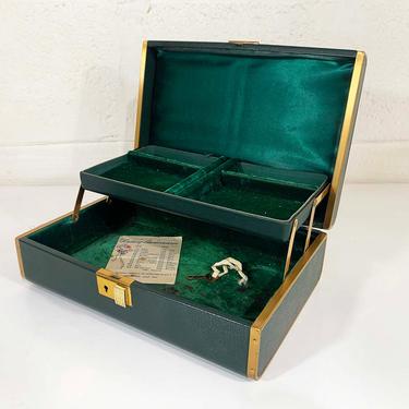 Vintage Green Farrington Jewelry Box Crushed Velvet Forest Gold Floral Case Vanity Retro Storage 1950s 50s Boho Organizer Brass 