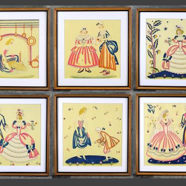 6 Antique Cinderella Framed Book Pages by artist Helen Sewell from the 1934 Book - 9 1/4&quot; x 8 3/4&quot; FRAMED Children's Art 