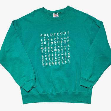 Vintage 1990s Sign Language Alphabet Sweatshirt ~ fits M to L ~ Graphic / Novelty ~ 90s Hanes Sweat 