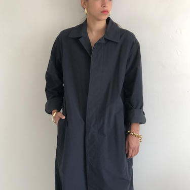 80s DKNY cotton trench coat / vintage minimalist black cotton knee length trench rain coat | XS S M 