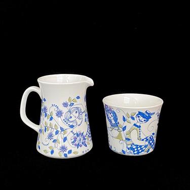 Vintage Mid Century Modern Scandinavian Norway Lotte Ceramic Creamer & Sugar Bowl Cup Turi Design Gramstadt Oliver 1960s 1970s 