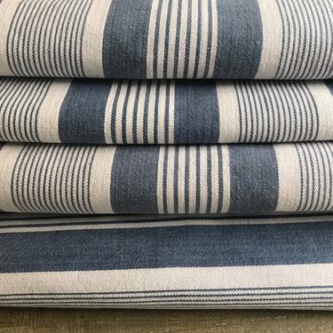 1 French Indigo Stripe Ticking Fabric Remnant, Faded Indigo, Sewing Upholstery Projects, Historical Fabric Textiles 