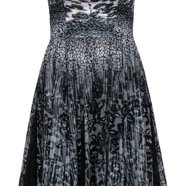 Betsey Johnson - Black & White Lace & Leopard Printed Strapless Dress Sz 2