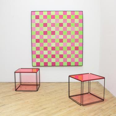 Mid Century Modern Painting  Minimalist Grid Checkerboard 70s John Paul Klein Geometric Op Art 