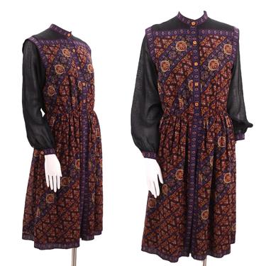 70s BRIONI Italy wool challis print peasant dress 8 / vintage 1970s scarf print dress 8 