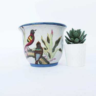 Vintage Hand Painted and Etched Ceramic Plant Pot - Made in China 