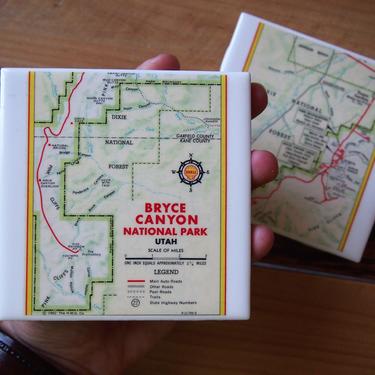 1962 Bryce Canyon Vintage National Park Map Coaster Set of 2. Vintage Utah Map. Gift Hiking. US Southwest Décor. Climber Gifts. Utah Coaster 