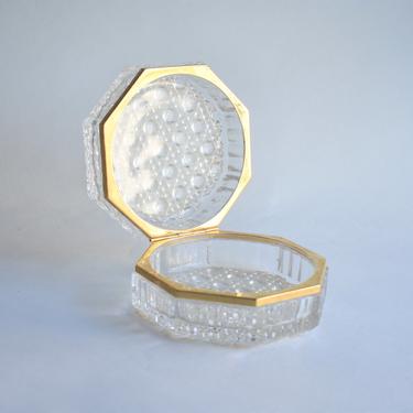Vintage Jewelry Box Storage | Crystal Button and Cane Dresser Box w/ Gold-tone Brass Trim | Ring Box Watch Storage | Gift for Bride Wedding 