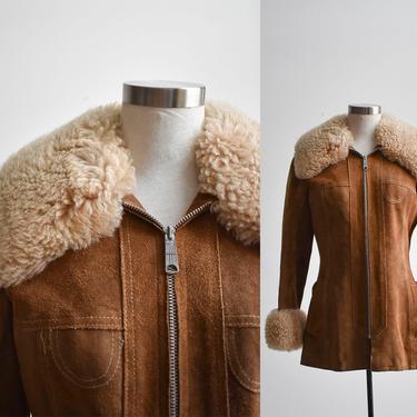 1960s Suede Coat with Shearling Cuffs &amp; Collar 