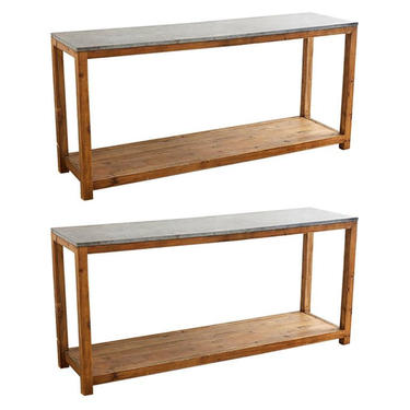 Pair of Natural Stone Top Pine Console Tables by ErinLaneEstate