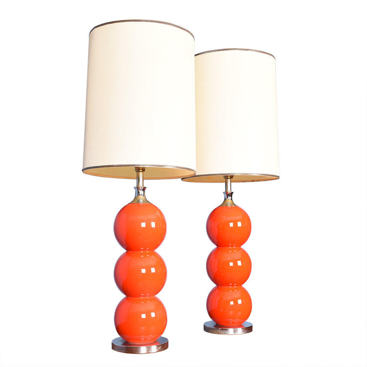 Pair of Burnt Orange Stacked-Ball Table Lamps