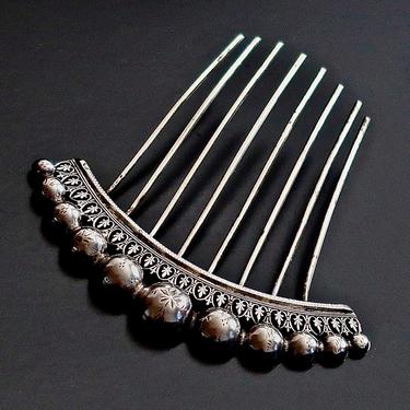 RESERVED for LAURA French Antique Ball Ornaments Silver Hair Comb, Napoleon III Comb, Victorian Silver Comb, 