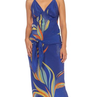 Morphew Collection Blue  Orange Silk Sagittarius Dress Made From Vintage Scarves 