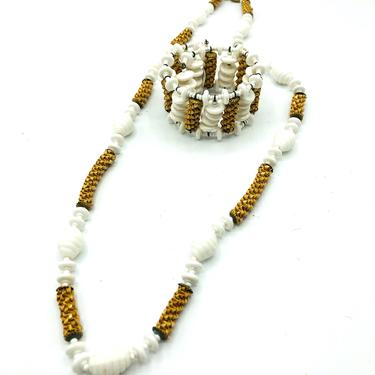 Miriam Haskell Unusual Milk Glass and Raffia Necklace and Bracelet