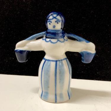Soviet Era Gzhel Woman Carrying Water Porcelain Figurine USSR Russia 