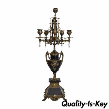 French Empire Neoclassical Brass &amp; Black Marble Mantle Candelabra Candle Holder