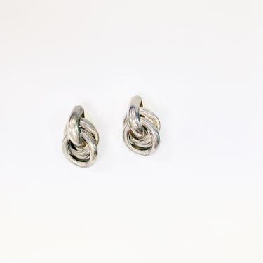 Vintage 80's Silver Tone Double Knot Post Earrings 