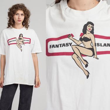 90s Fantasy Island Pinup Graphic Tee - Extra Large | Vintage White TV Series Retro T Shirt 