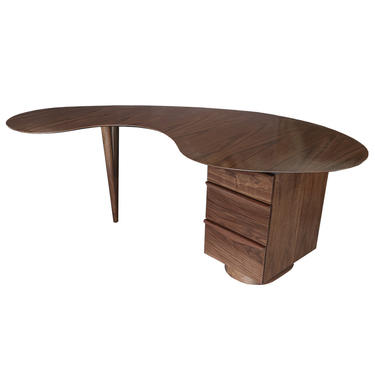 Custom Mid-Century Style Curved Walnut Desk