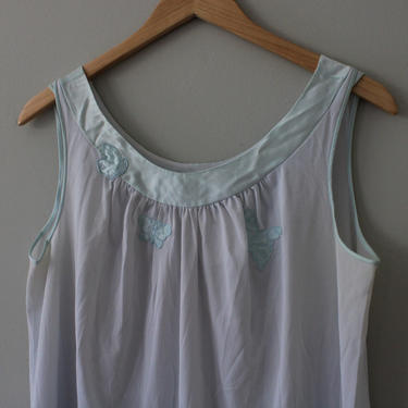 Vintage Vanity Fair Pastel Blue Butterfly Applique Night Dress Women's Size XS S - Made in the USA 