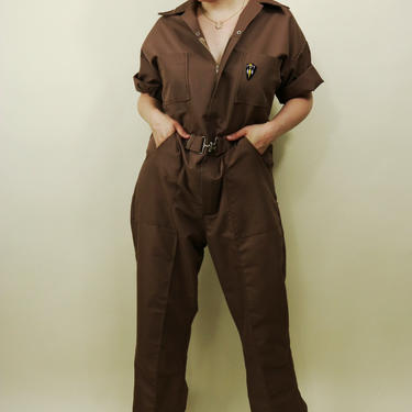 Vintage Mauve Brown Short Sleeve Jumpsuit 