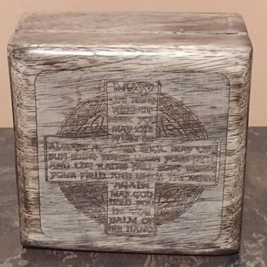 Vintage Carved Wood Celtic Box "May The Road Meet You" Irish Prayer 4x4 