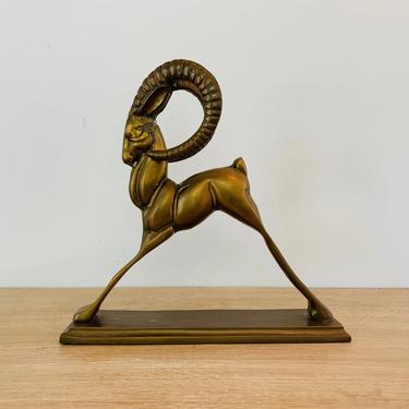 Vintage Mid Century Modern Brass Ibex Sculpture 