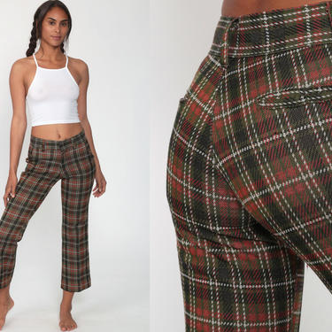 Bell Bottom Trousers Plaid Pants 70s Hippie Tartan Low Rise Flared Golf Bohemian Hipster 1970s Checkered Print Extra Small xs Short 