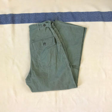 Size 29x27 1/2 Vintage 1950s 1960s OG-107 Distressed Cotton Fatigue Pants 