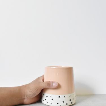 Whimsical Modern Pink Blush Ceramic Tumbler with Hand Painted Confetti Dots 