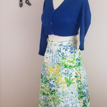 Vintage 1970's Floral Print Skirt / 80s Multicolor Skirt S 