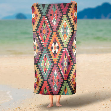 Geometric Aztec Beach Towel ~ Aztec Beach Towel Print ~ Bathroom Decor ~ Vintage Inspired Home Decor ~ Geometric Art ~ Boho Chic ~ Art Print 
