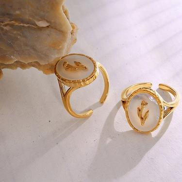 R022 flower signet gold ring, rose signet ring, floral ring, flower ring, rose flower ring, gift for her, statement ring, minimalist ring 