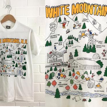 Vintage Souvenir White Mountains NH T-Shirt 80s 1980s Summer Short Sleeve Hipster Retro New Hampshire Screen Stars Best Medium Large 1989 