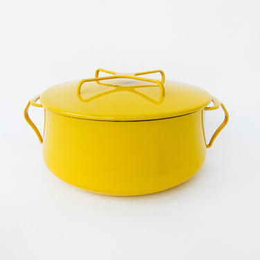 Made in Denmark -  4 Quart Vintage  Dansk Midcentury yellow Enamelware Pot with Lid 