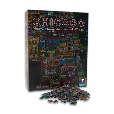Neon Chicago Neighborhood Map Puzzle