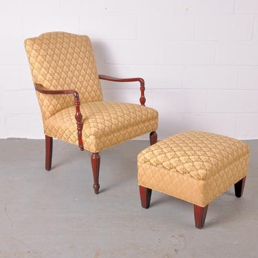 Vintage French Country Mahogany Armchair and Ottoman 