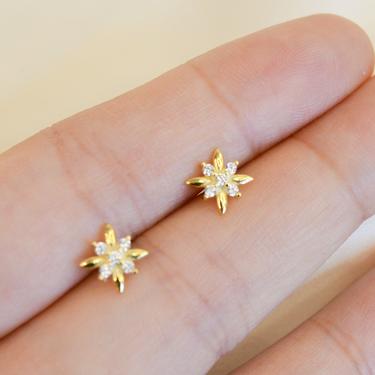 Emery S925 sterling silver gold filled Tiny Star Studs Earrings, gold star CZ Studs, Celestial earring, dainty gold cz studs, tiny gold cz 